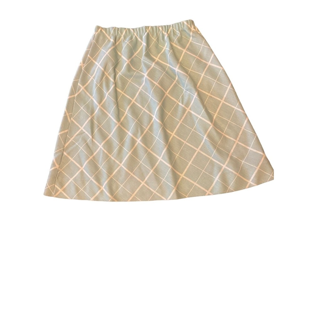 Unbranded Skirt Light Blue Windowpane Plaid Vintage A-Line Elastic Waist Knee L